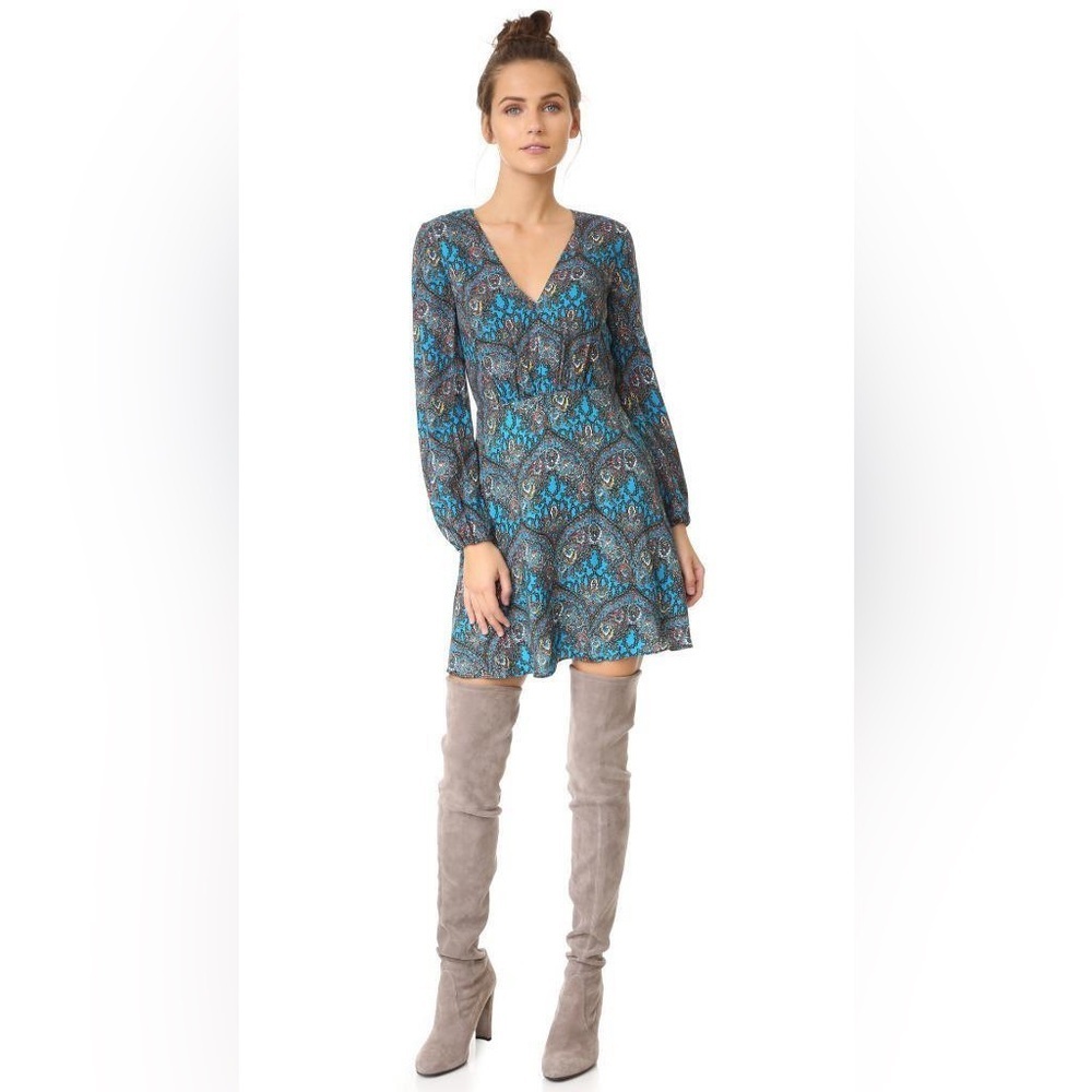 Alice + Olivia Teal and Black Long Sleeve Dress Size 4